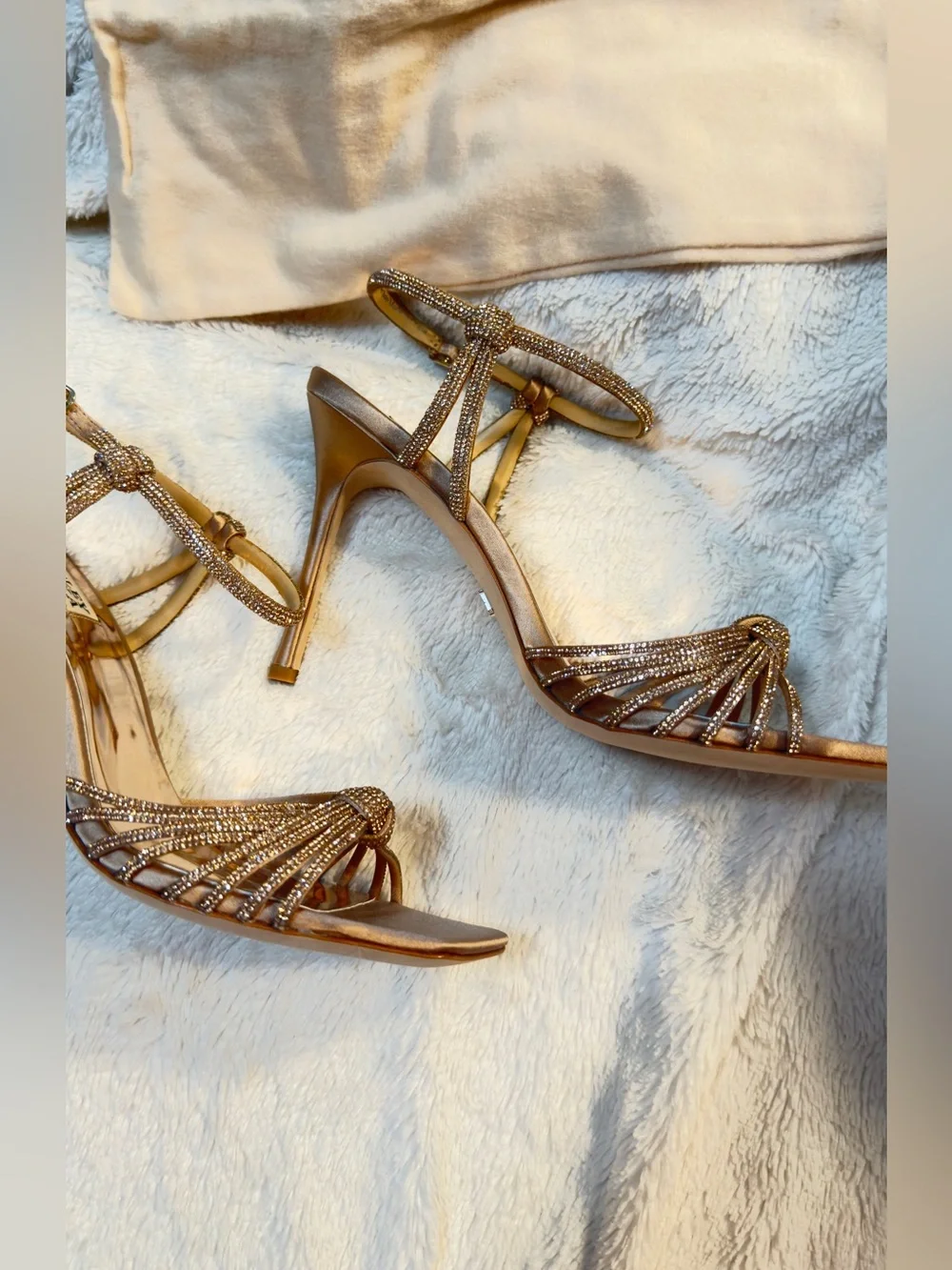 BADGLEY MISCHKA New- Warm Almond-Estella Square Toe Stiletto Heeled Sandal 8.5